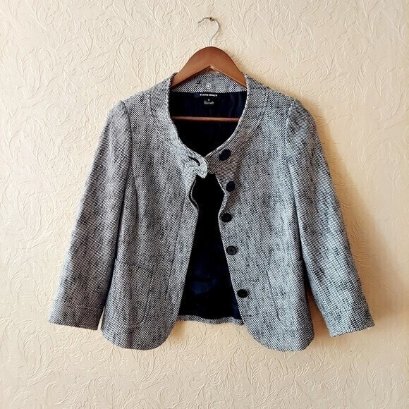 Ellen Tracy Blazer Jacket Grey Tweed 3/4 Sleeve Academia Sz 0 - Picture 1 of 10